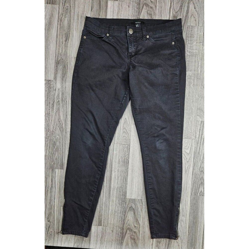 Forever 21 Womens Size‎ 27 Pockets Zipped Hem Skinny Black Denim Jeans
